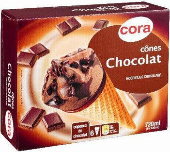 Cônes Tout Chocolat, 6 Fois 120 Millilitres, Marque Cora