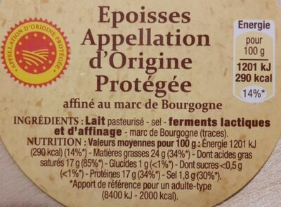 Epoisses nutrition facts table