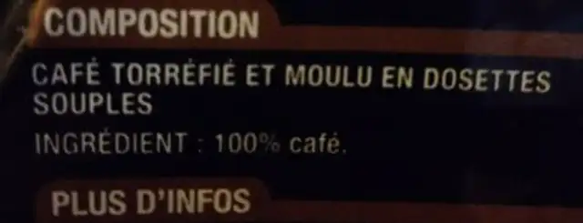 Café Pur Arabica ingredients label