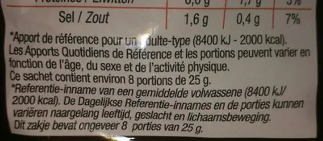 Tortillas Goût Chili ingredients label