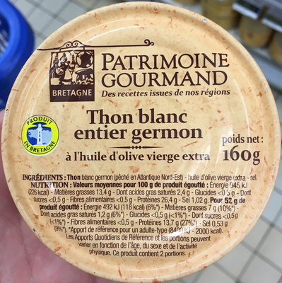 Thon blanc entier germon à l'huile d'olive vierge extra front packaging