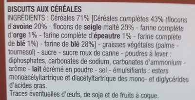 Biscuits Petit déjeuner céréales ingredients label