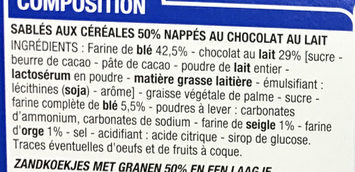 Sablés Céréales chocolat lait ingredients label