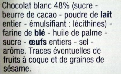 Bâtonnets Chocolat Blanc ingredients label