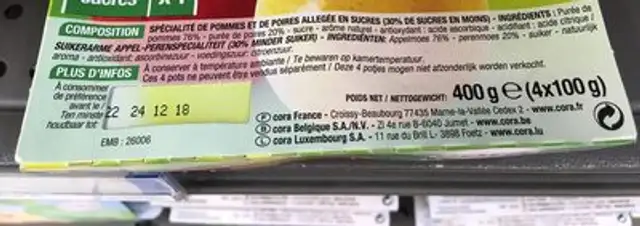Compote Pomme Poire ingredients label