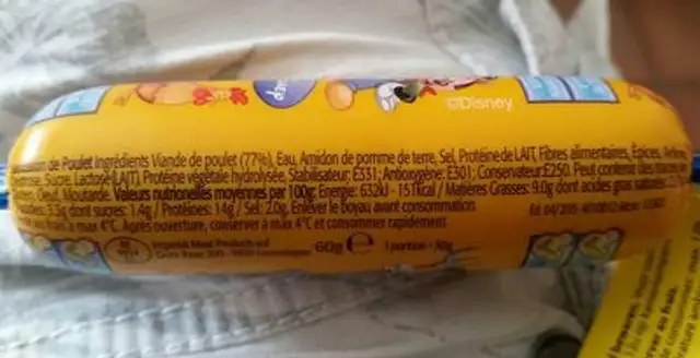 Saucisson au poulet ingredients label