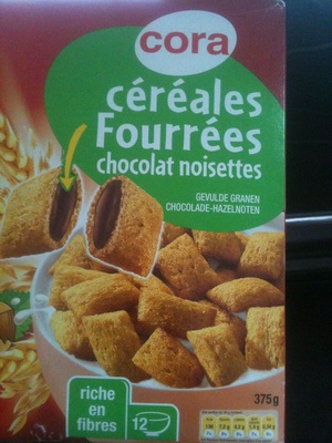 Cora céréales fourrées chocolat noisettes front packaging