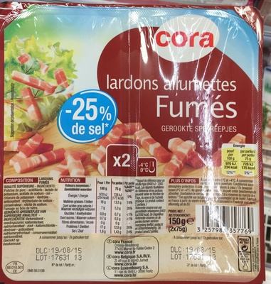 Lardons allumettes fumés -25% de sel