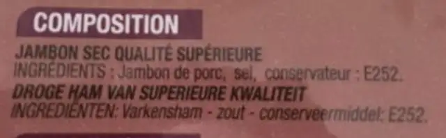 JAMBON SEC ingredients label