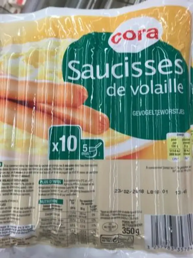 Saucisses de volaille front packaging