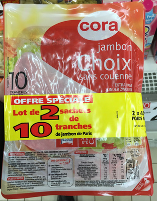 Jambon choix sans couenne (lot de 2 sachets de 10 tranches)