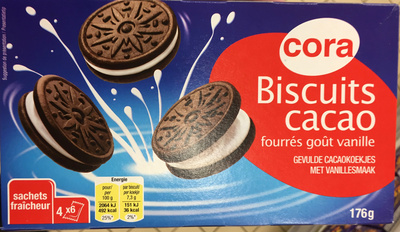Biscuits cacao fourrés goût vanille