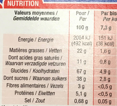 Biscuits cacao fourrés goût vanille nutrition facts table