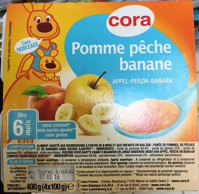 Pomme pêche banane front packaging