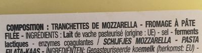 9 tranchettes de Mozzarella ingredients label