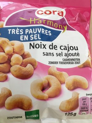 Noix de cajou grillées non salées front packaging