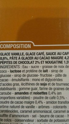 Café liegeois ingredients label