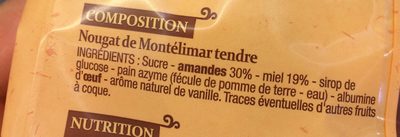 Sachet De Nougat Tendre De Montélimar ingredients label