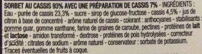 Sorbet Cassis ingredients label