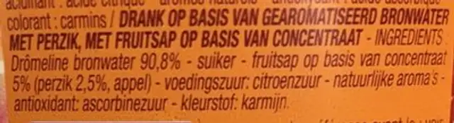 Eau aromatisée pêche ingredients label