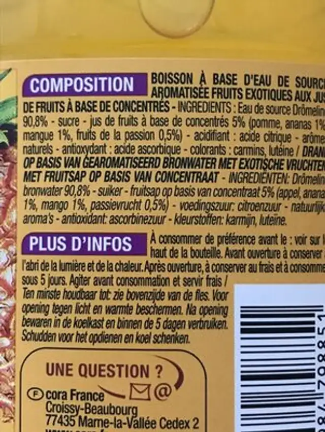 Fruits exotique ingredients label