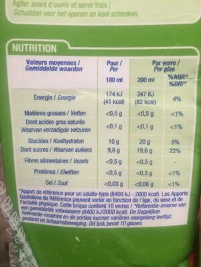 nectar pomme ingredients label