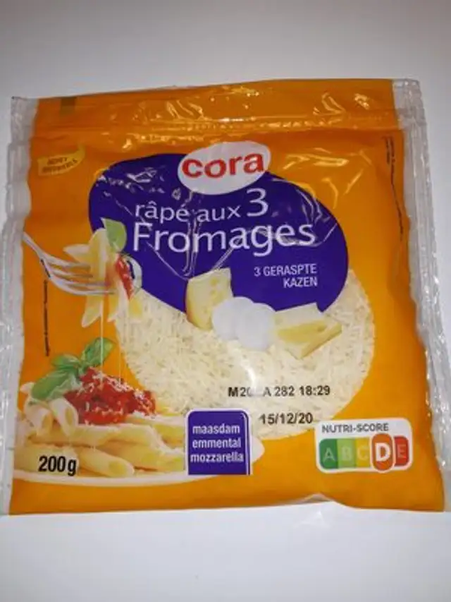 Râpé aux 3 fromages - maasdam emmental mozzarella front packaging