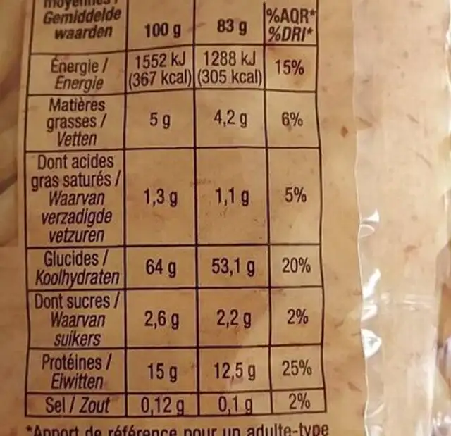 Pâtes d'Alsace Macaroni nutrition facts table