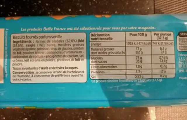Belle France - Goûters parfum vanille nutrition facts table