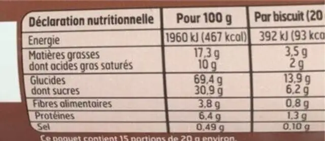 Goûter fourrés nutrition facts table