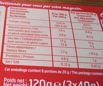 Barquettes fraise nutrition facts table