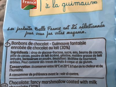 Oursons à la guimauve ingredients label