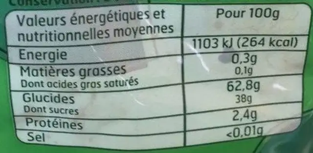 Agen prunes, pitted nutrition facts table
