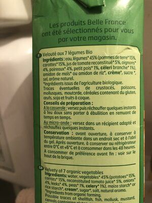 Velouté aux 7 légumes ingredients label