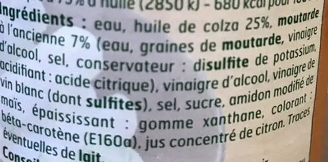 Vinaigrette ingredients label