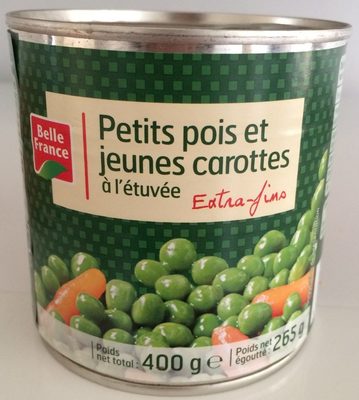 Petits pois et jeunes carottes à l'étuvée, Extra-fins front packaging