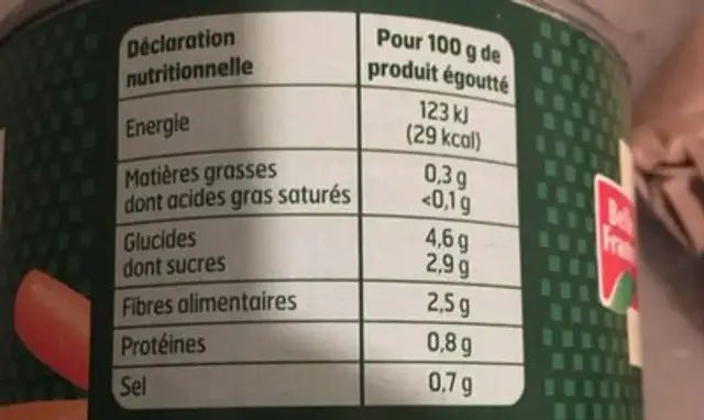 Jeunes carottes Extra fine ingredients label
