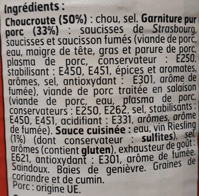 Choucroute royale au Riesling ingredients label