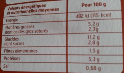 Lasagne à la Bolognaise nutrition facts table