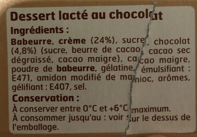 Mousse liégeoise chocolat ingredients label