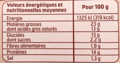 Chèvre à dorer nutrition facts table