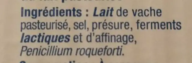 Bleu D'Auvergne 125G ingredients label