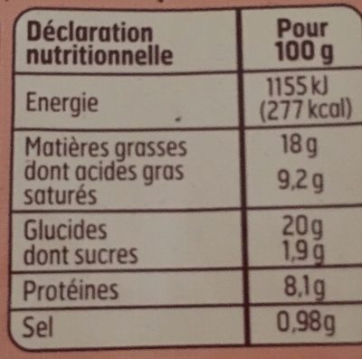 Quiche Lorraine 2X130G Bf, nutrition facts table
