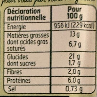 Tarte aux.poireaux Garnie à la crème fraîche nutrition facts table