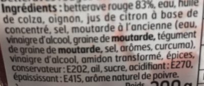 Betteraves Rouges ingredients label