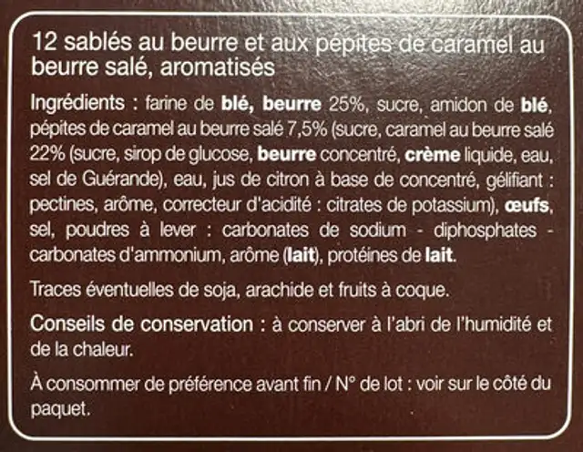 Galettes sablées caramel au beurre salé ingredients label