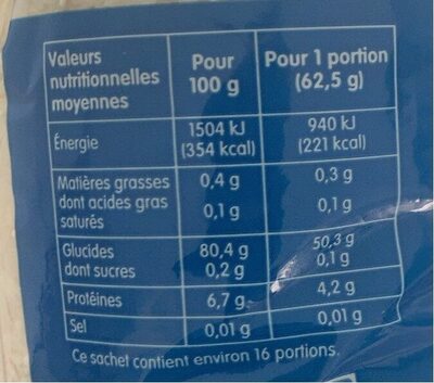 Riz long blanc nutrition facts table