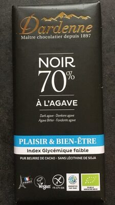 Chocolat Noir 70% à l'agave front packaging