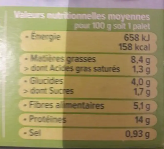 Palets de soja - Tomates et herbes de Provence nutrition facts table