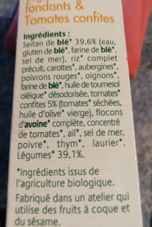 Croc'seitan ingredients label